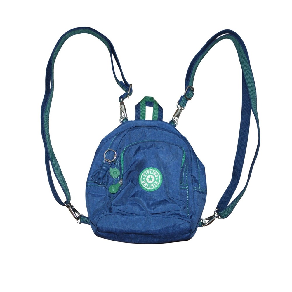 Blue Kipling Delia Compact Convertible Nylon Backpack Monkey Charm Keychain Y2K - Picture 2 of 5